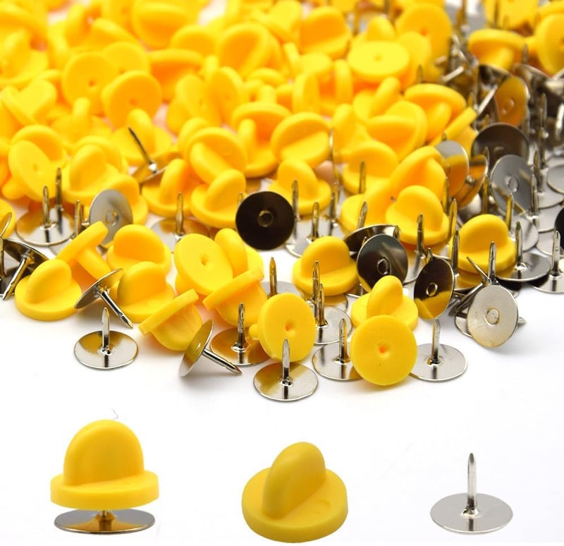 Ruidee 200 Pieces/100 Set Rubber Pin Backs with Tie Tacks Blank Pins, PVC Rubber Pin Back for Uniform Badges Backing Holder Clasp Lapel Pin（Yellow） - Image 4
